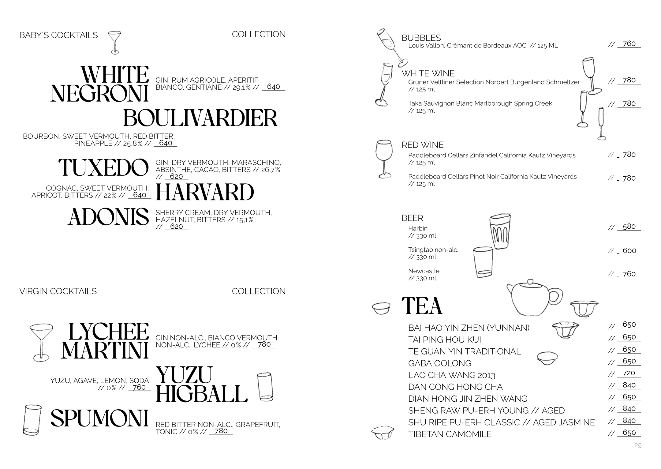 Меню бара, первая часть