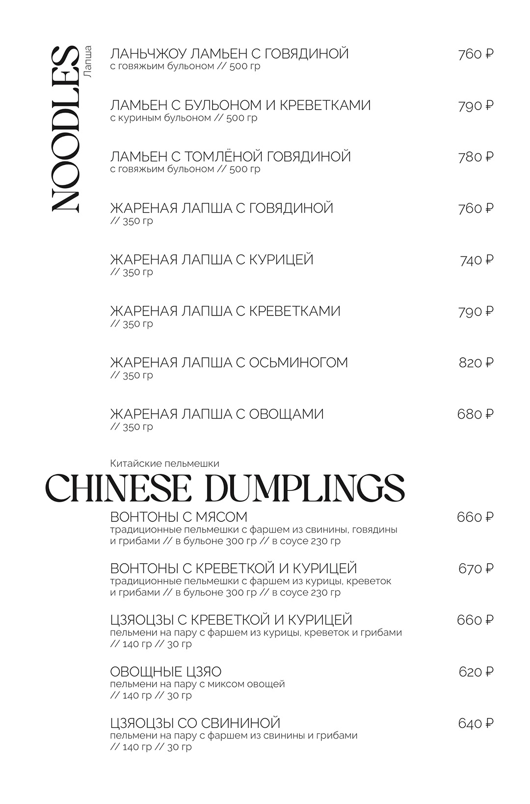 Меню кухни, первая часть